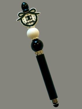 Black and White Fashion Beaded Stylus with Logo Charm Handmade